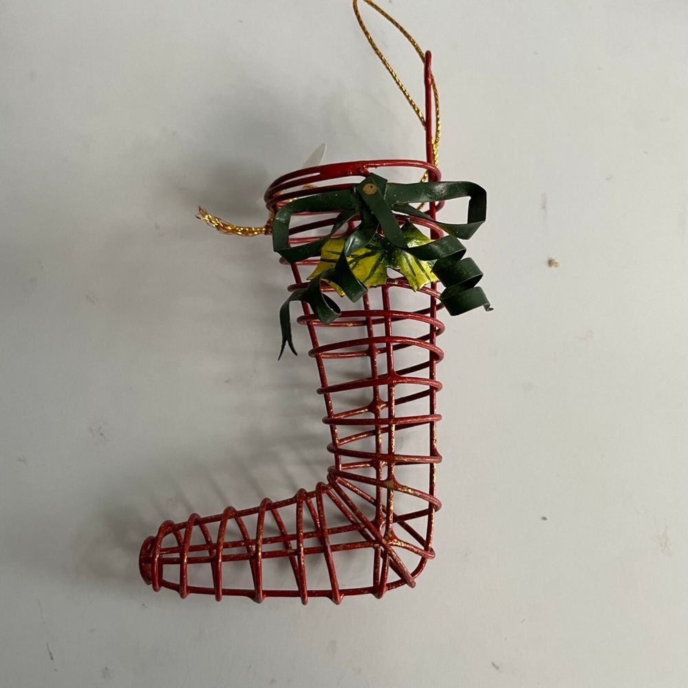 2 Red Wire Christmas Stocking Ornaments Rustic Holiday Tree Decor with‎ Bows